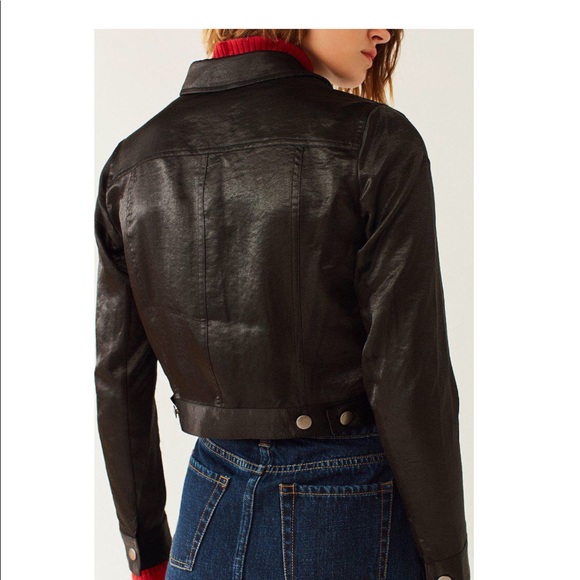 UO Embroidered Cropped Satin Trucker Jacket XS NEW - Picture 2 of 6